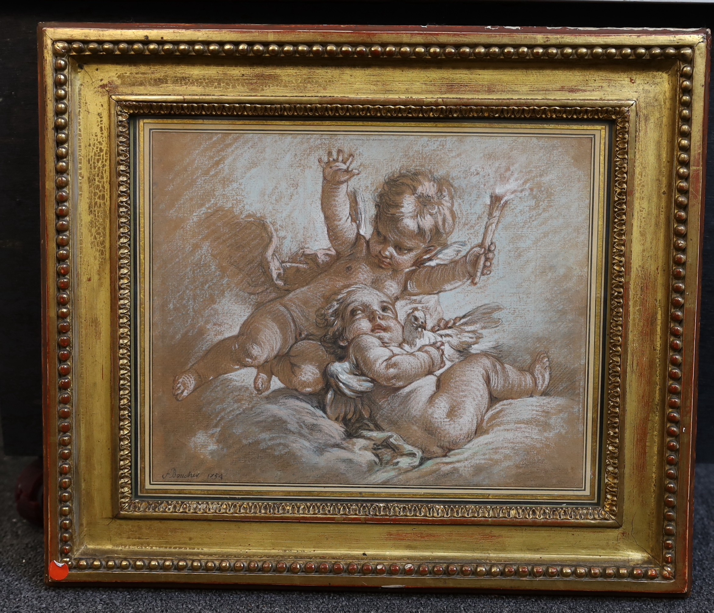 After Francois Boucher (French, 1703-1770), coloured chalks, 'Les Amorini', 22.5 x 28cm